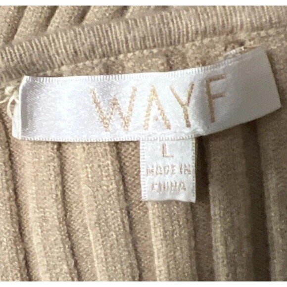 WAYF Beige Ribbed Knit Long-Sleeve V-NECK Button-Up Top Sz L - Picture 5 of 9